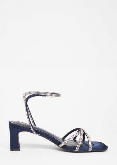 Quiz Navy Diamante Strappy Heeled Sandals