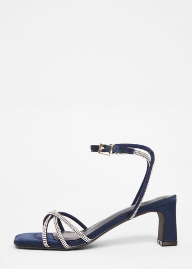 Quiz Navy Diamante Strappy Heeled Sandals