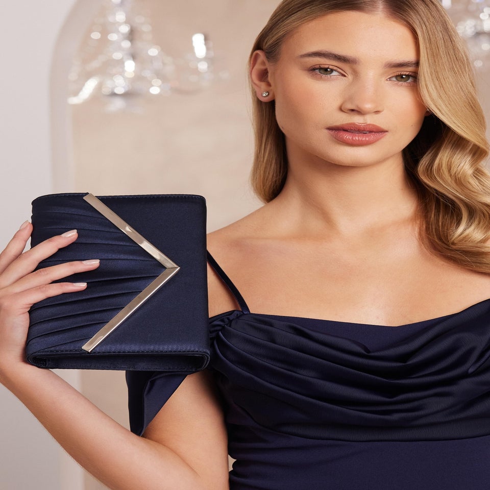 Quiz Navy Pleated Clutch Bag