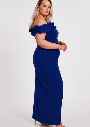 Quiz Blue Curve Bardot Ruffle Maxi Dress