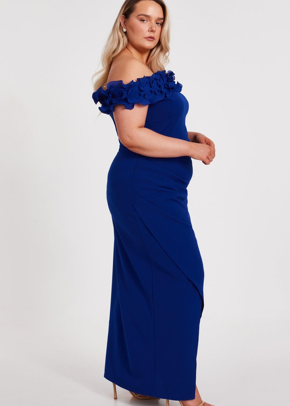Quiz Blue Curve Bardot Ruffle Maxi Dress