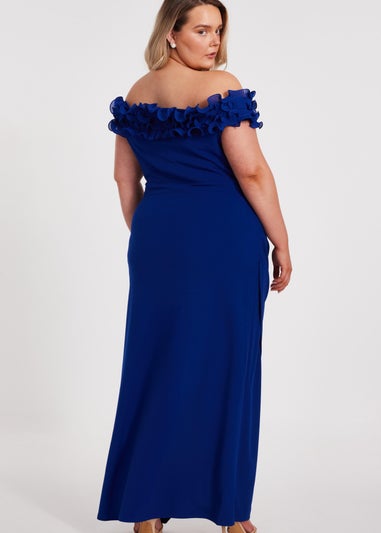 Quiz Blue Curve Bardot Ruffle Maxi Dress