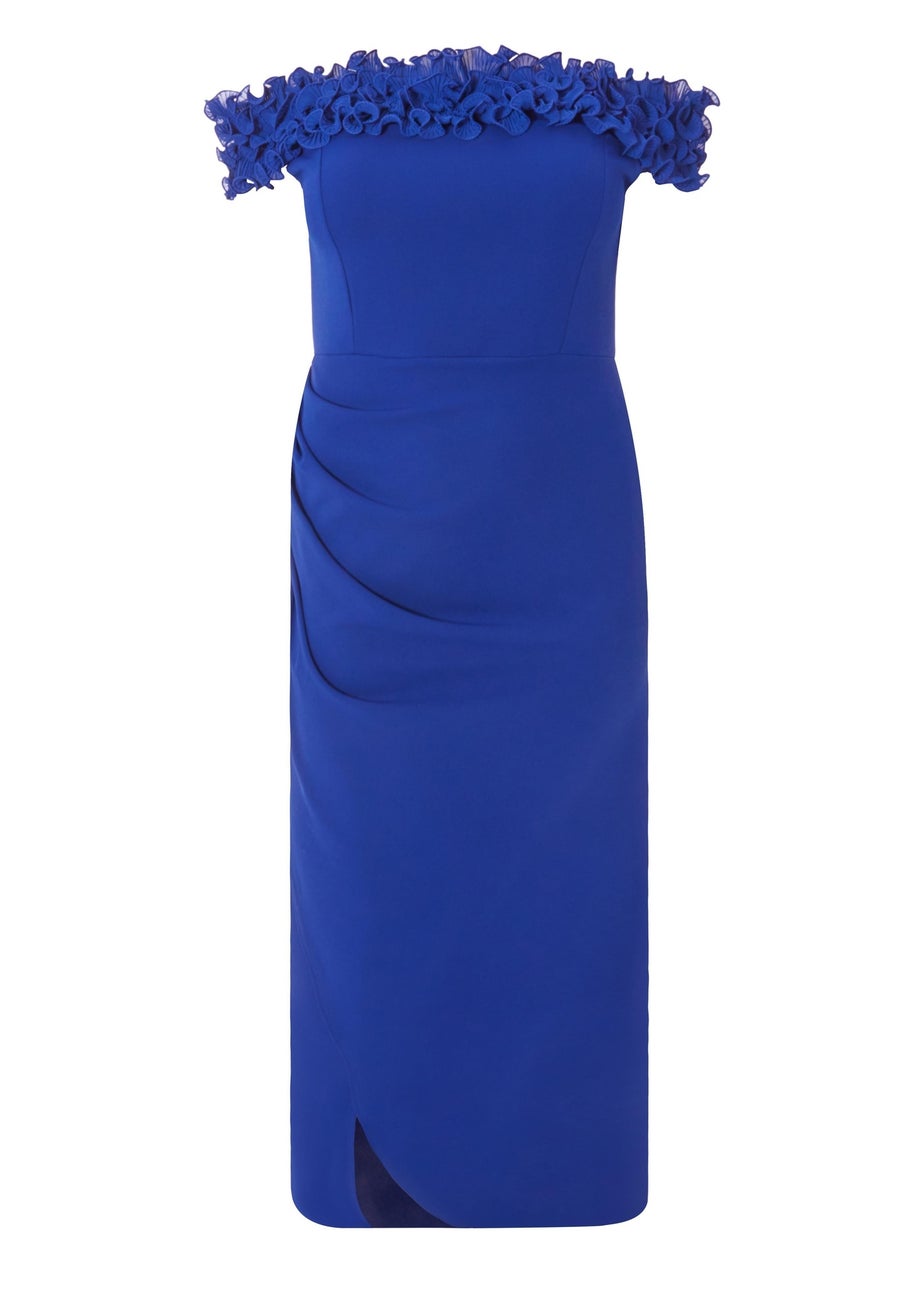 Quiz Blue Curve Bardot Ruffle Maxi Dress