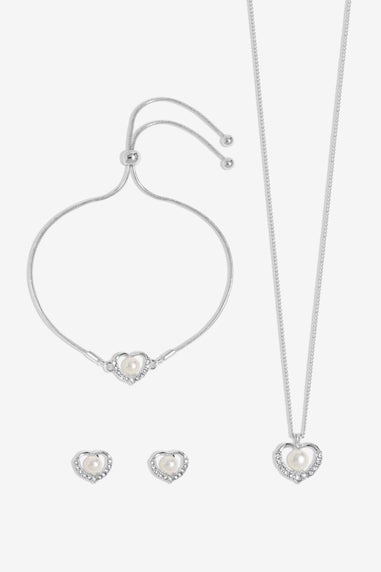 Jon Richard Silver Plated Pearl And Crystal Heart Trio Set Gift Boxed