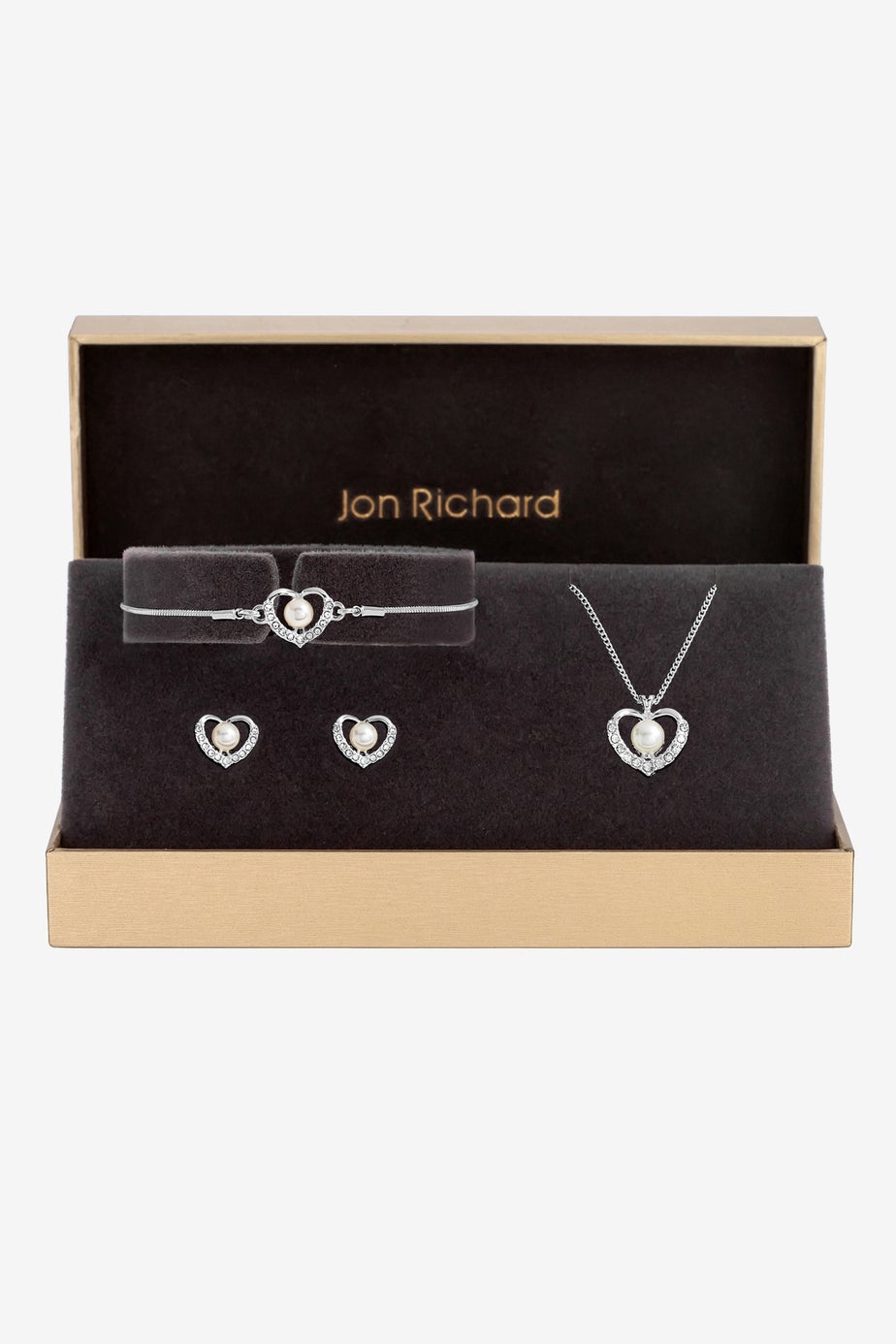 Jon Richard Silver Plated Pearl And Crystal Heart Trio Set Gift Boxed