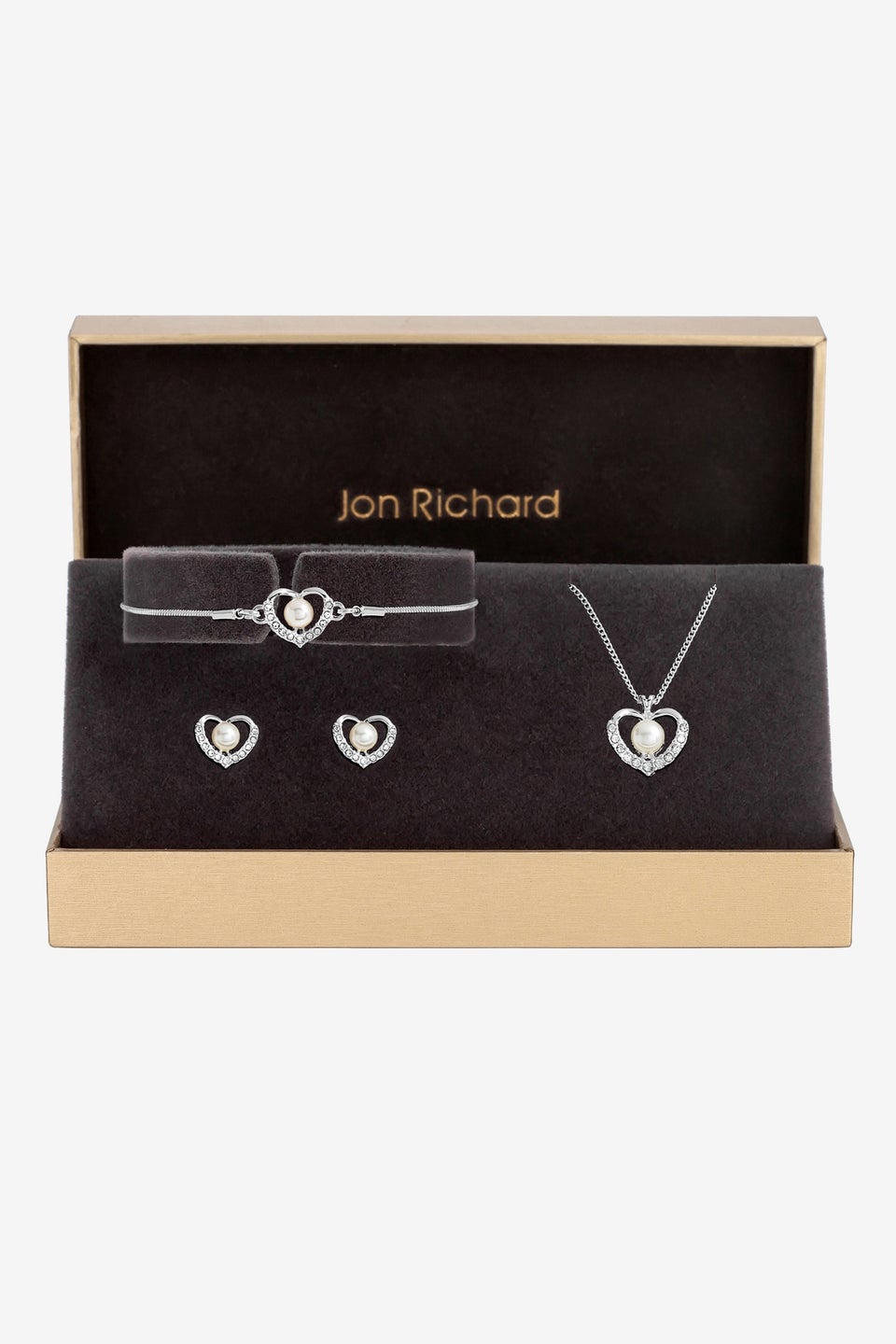 Jon Richard Silver Plated Pearl And Crystal Heart Trio Set Gift Boxed