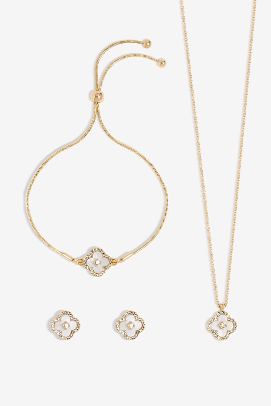 Jon Richard Gold Plated Crystal Clover Trio Set Gift Boxed