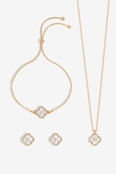 Jon Richard Gold Plated Crystal Clover Trio Set Gift Boxed