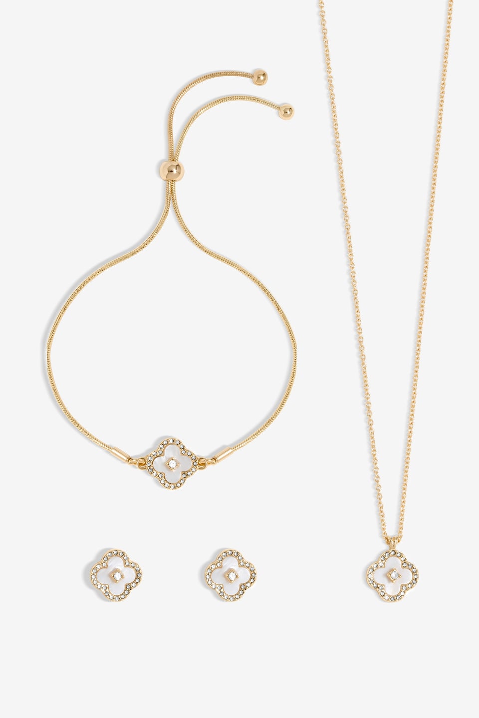 Jon Richard Gold Plated Crystal Clover Trio Set Gift Boxed