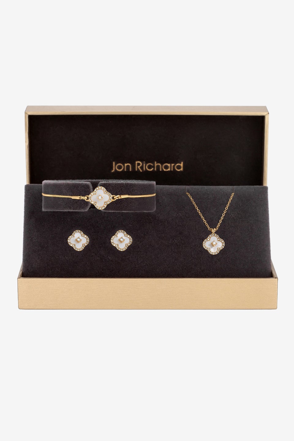 Jon Richard Gold Plated Crystal Clover Trio Set Gift Boxed