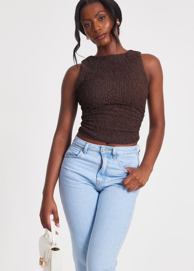 Quiz Mocha Textured Mesh Top