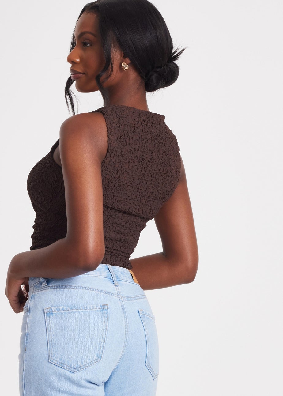 Quiz Mocha Textured Mesh Top