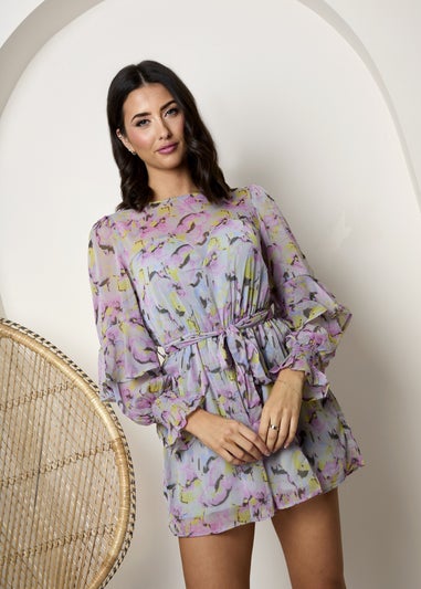 Chi Chi London Grey Long Sleeve Floral Playsuit