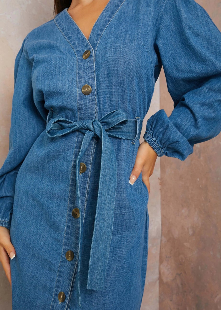 Chi Chi London Blue Long Sleeve Denim Shirt Dress