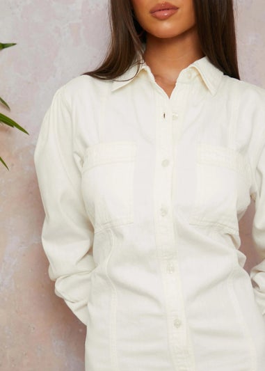 Chi Chi London Cream Long Sleeve Denim Midi Dress