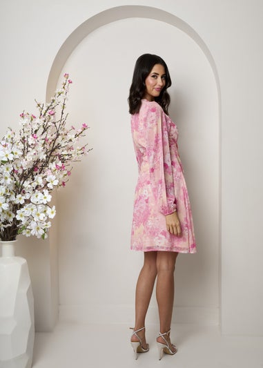 Chi Chi London Pink Plus Size Long Sleeve Floral Mini Dress