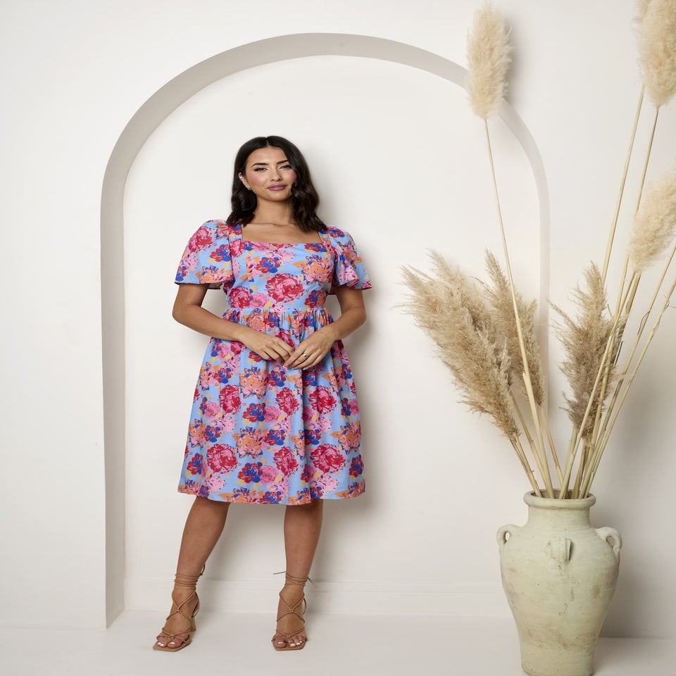 Chi Chi London Blue Square Neck Floral Midi Dress