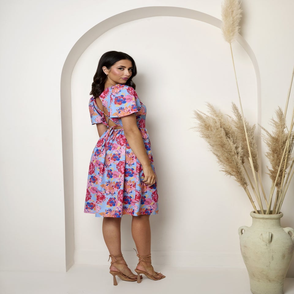 Chi Chi London Blue Square Neck Floral Midi Dress