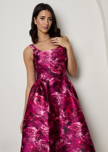 Chi Chi London Purple Plus Size Sleeveless Floral Fit and Flare Midi Dress