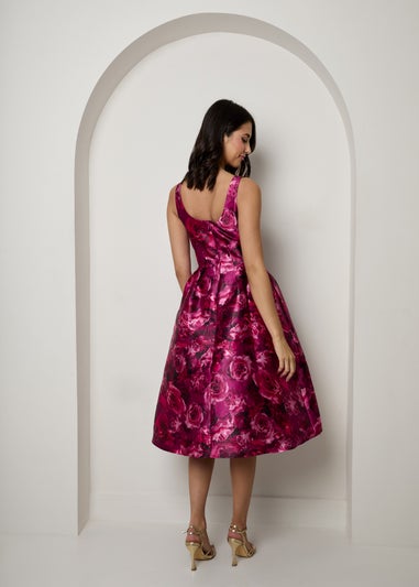 Chi Chi London Purple Plus Size Sleeveless Floral Fit and Flare Midi Dress