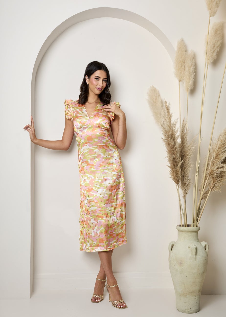 Chi Chi London Multi Plus Size V Neck Abstract Foil Spot Print Midi Dress