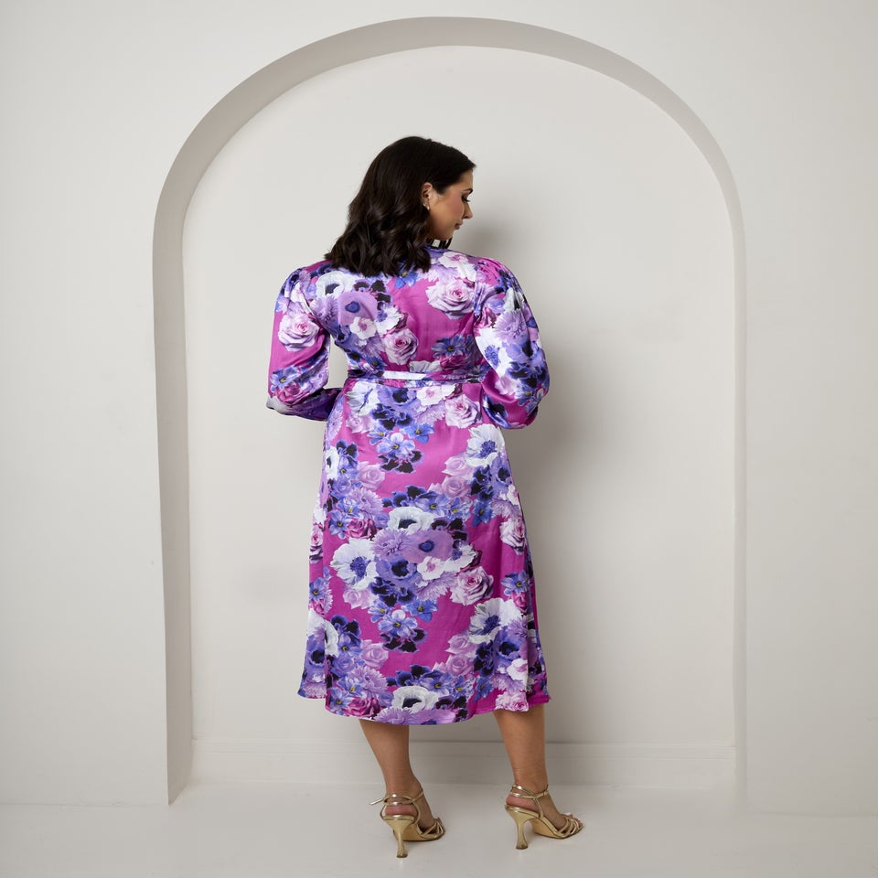 Chi Chi London Purple Plus Size Long Sleeve Floral Wrap Dress