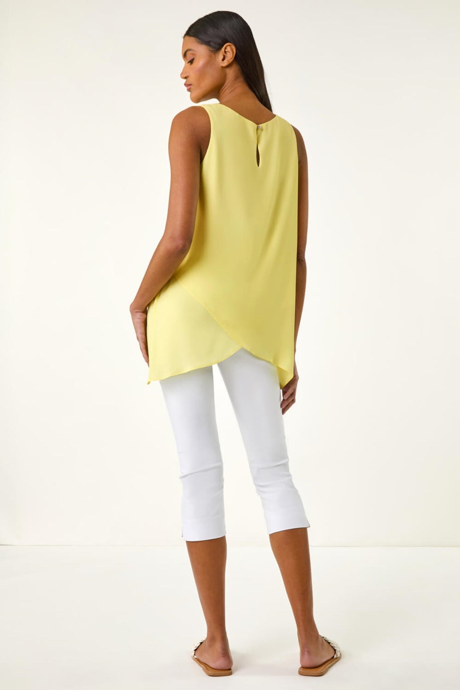 Roman Light Yellow Asymmetric Sleeveless Vest Top