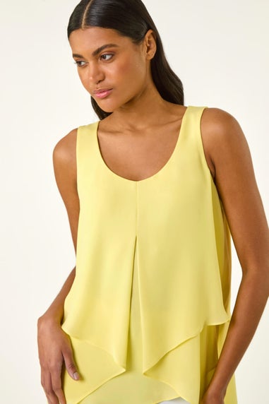Roman Light Yellow Asymmetric Sleeveless Vest Top