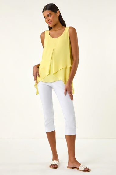 Roman Light Yellow Asymmetric Sleeveless Vest Top