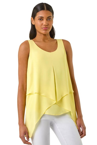 Roman Light Yellow Asymmetric Sleeveless Vest Top