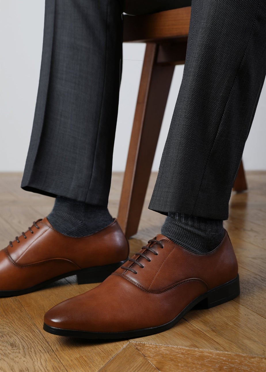 Where's That From Brown PU Nick Oxford Lace Up Work Dress Shoes