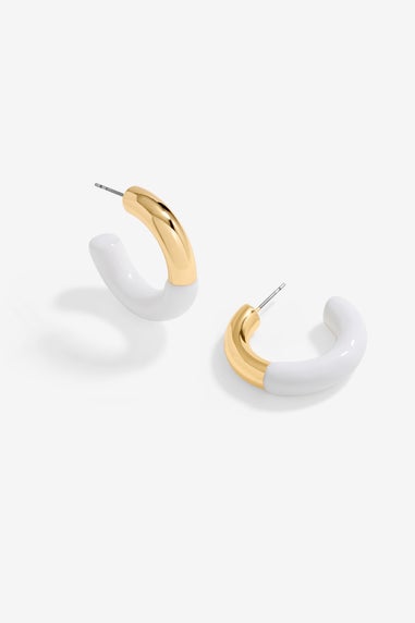 Mood Gold White Half Enamel Hoop Earrings