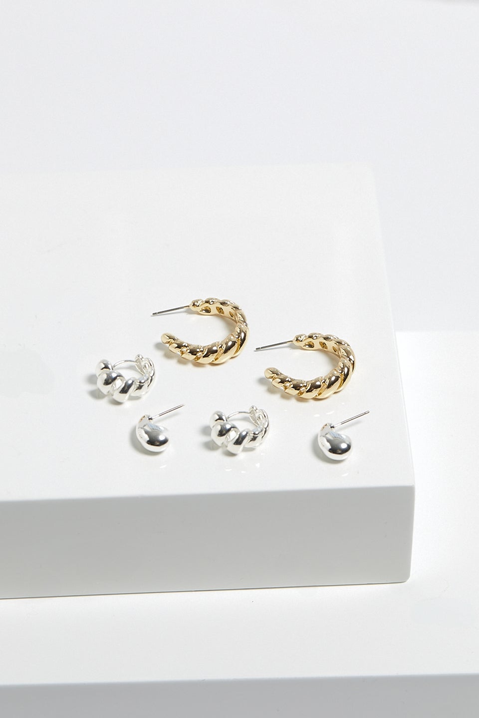 Mood Two Tone Polished Twist Hoop Earrings Pack Of 3