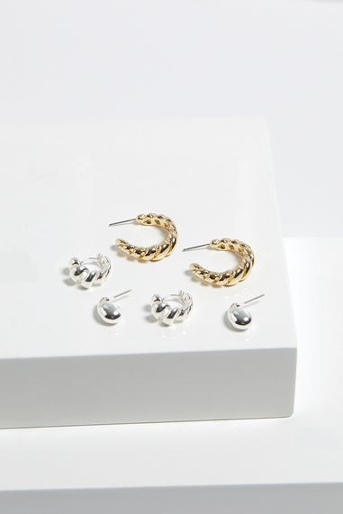 Mood Two Tone Polished Twist Hoop Earrings Pack Of 3