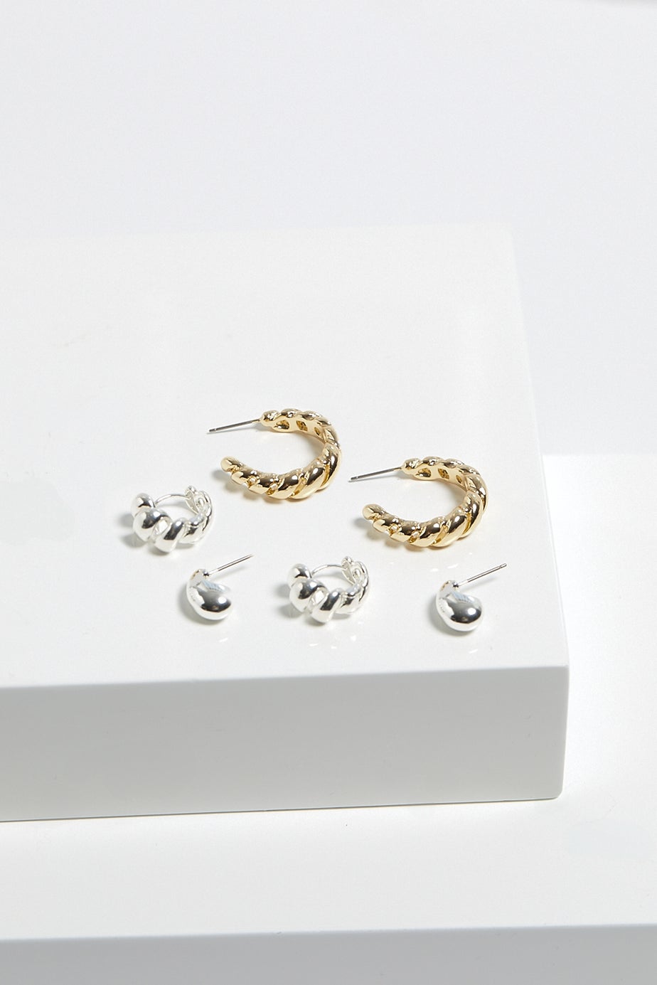 Mood Two Tone Polished Twist Hoop Earrings Pack Of 3