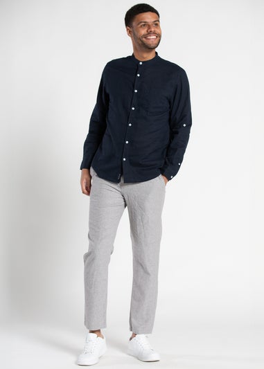 Tokyo Laundry Navy Linen Blend Button Up Shirt With Grandad Collar