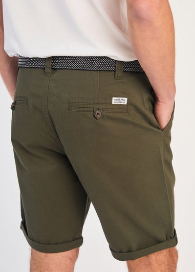 Tokyo Laundry Green Cotton Belted Chino Shorts