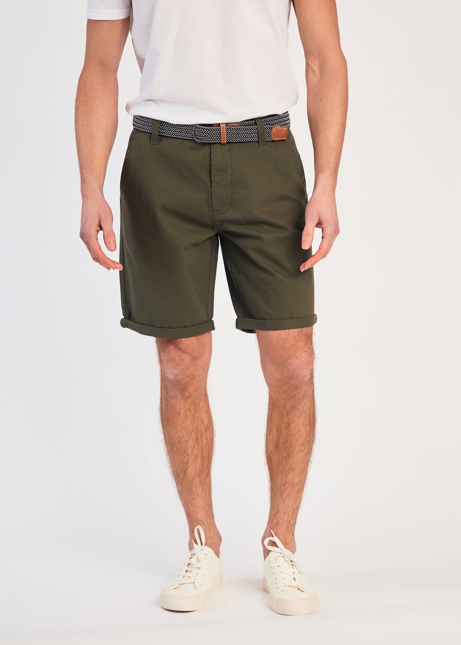 Tokyo Laundry Green Cotton Belted Chino Shorts