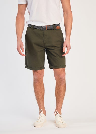 Tokyo Laundry Green Cotton Belted Chino Shorts