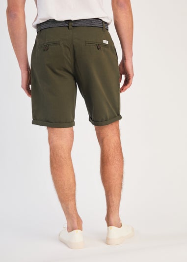 Tokyo Laundry Green Cotton Belted Chino Shorts