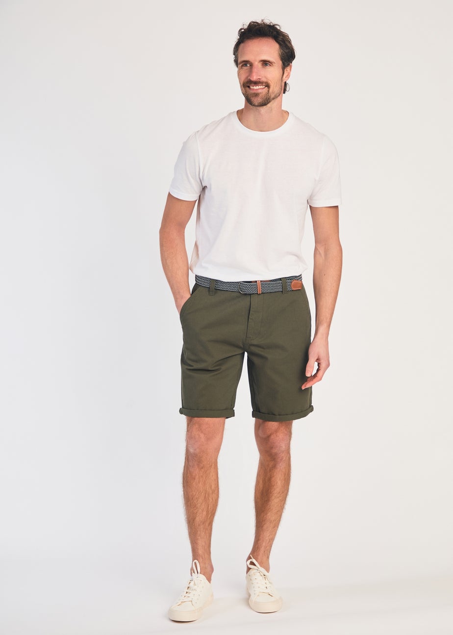 Tokyo Laundry Green Cotton Belted Chino Shorts