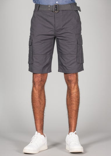 Tokyo Laundry Grey Cotton Ripstop Cargo Shorts