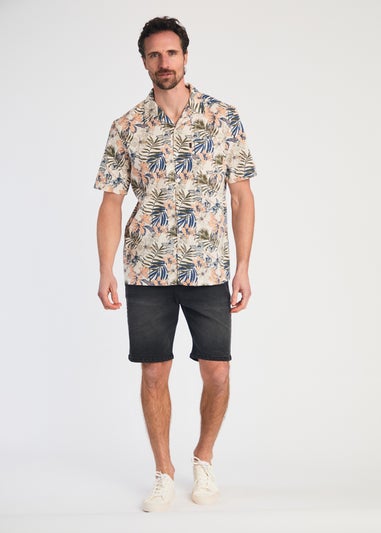Tokyo Laundry Cream Cotton Printed Poplin Short Sleeve Shirt