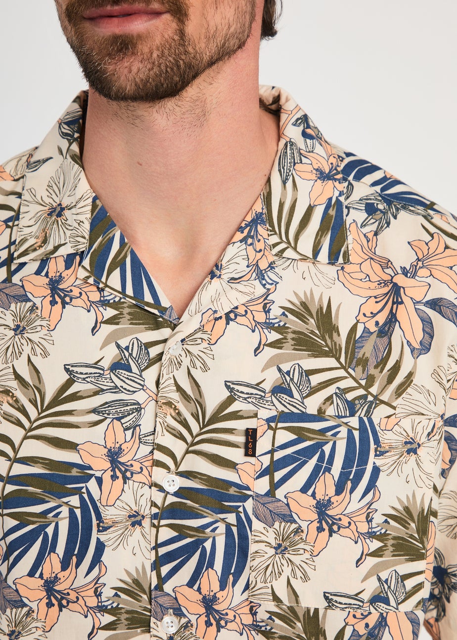 Tokyo Laundry Cream Cotton Printed Poplin Short Sleeve Shirt