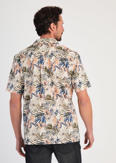Tokyo Laundry Cream Cotton Printed Poplin Short Sleeve Shirt