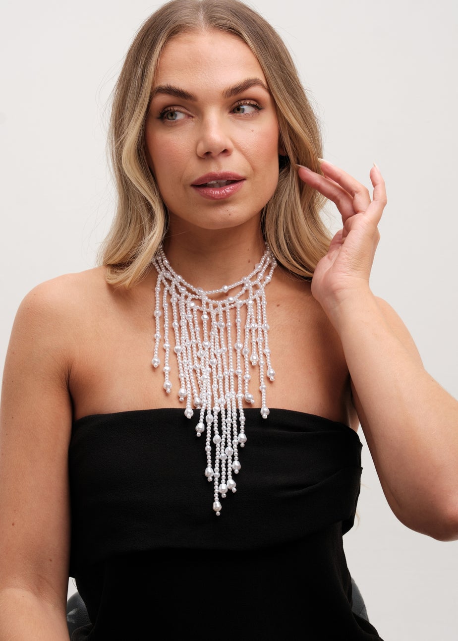 Mood Gold Pearl Cascade Statement Necklace