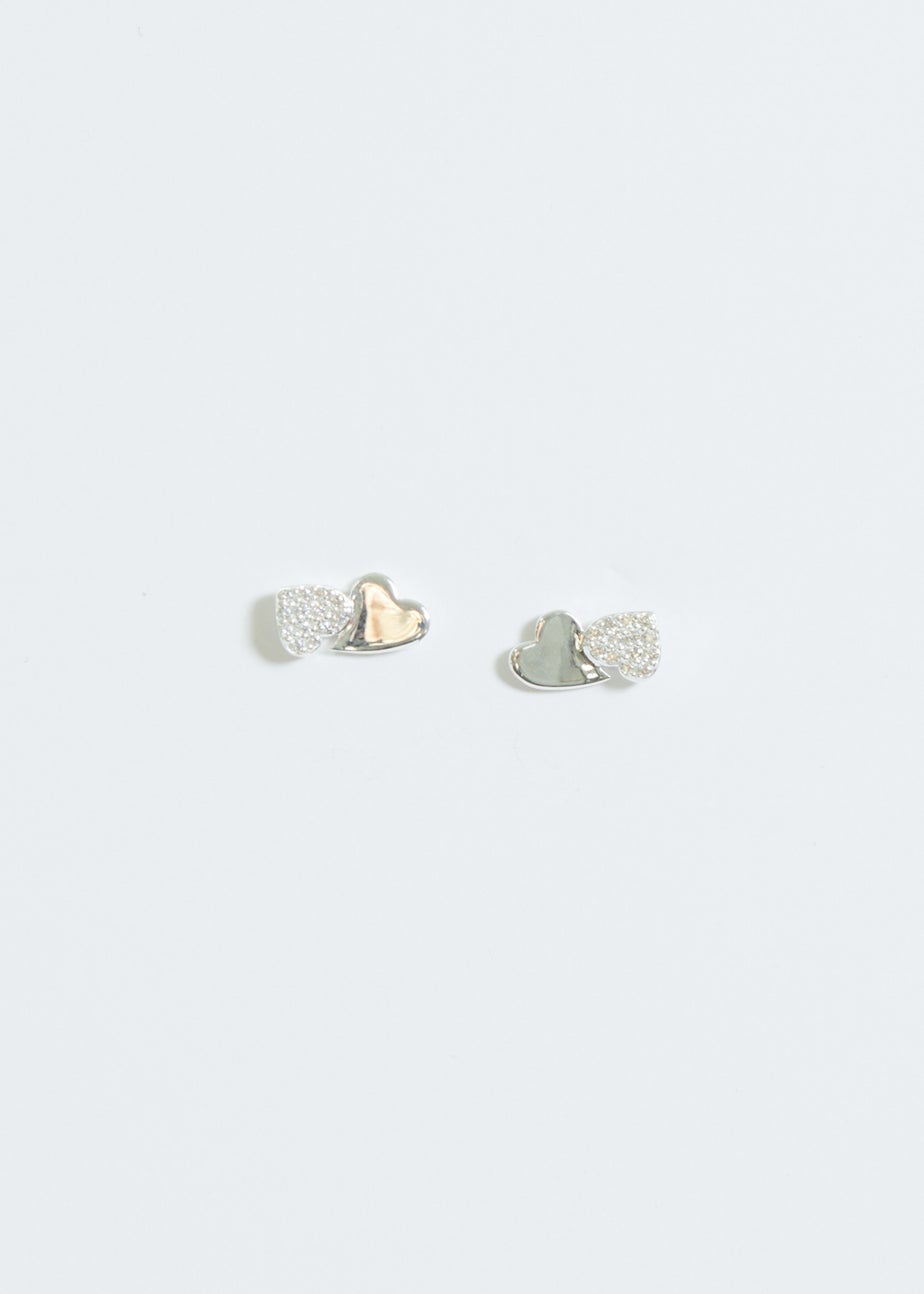Simply Silver Sterling Silver 925 Pave Double Drop Heart Stud Earrings