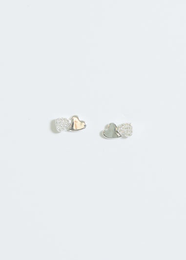 Simply Silver Sterling Silver 925 Pave Double Drop Heart Stud Earrings