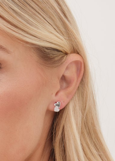 Simply Silver Sterling Silver 925 Pave Double Drop Heart Stud Earrings