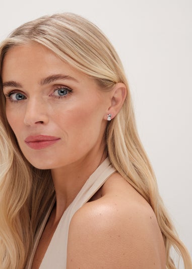 Simply Silver Sterling Silver 925 Pave Double Drop Heart Stud Earrings